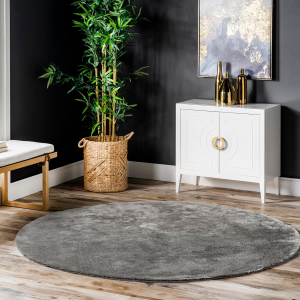 4' round Cozy Plush Area Rug, Machine Washable, Non-Slip, Soft Fluffy Shag Carpet for Living Room Bedroom Kids Room Nursery Home Decor, Loni Grey