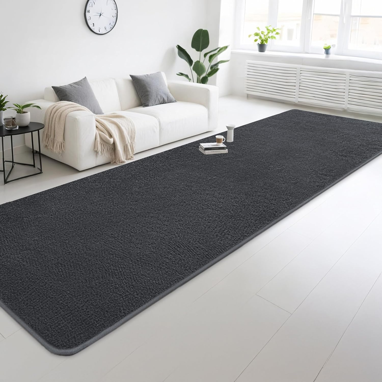 Large Modern Runner Rugs for Living Room Bedroom, 2X6 Feet Dark Grey Ultra Soft Thickened Memory-Foam Indoor Rug, Comfy Aesthetic Solid Minimalist Carpets for Girls Boys Nursery Dorm Home Decor
