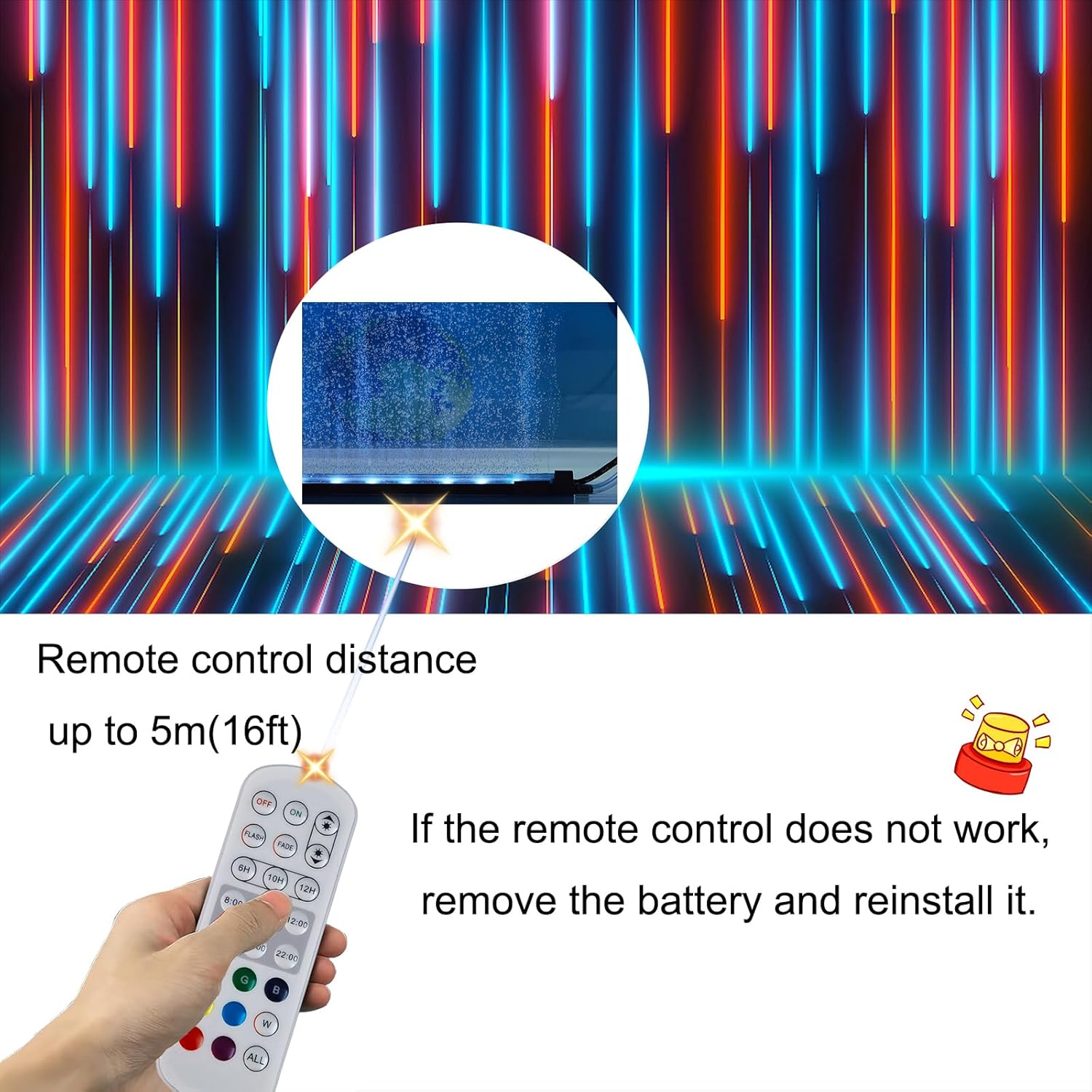 Aquarium 24/7 Mode Timer Submersible LED Light Full Spectrum CRI 82~85 Tank Underwater Light & Nanometer Materials Air Stone 3Ft Tubing Waterproof Rating IP68 (No Included Air Pump) - Image 4