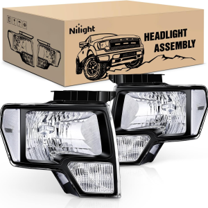 2009 2010 2011 2012 2013 2014 F150 Headlight Assembly Black Housing Clear Corner Clear Lens Headlamp Replacement Driver and Passenger Side 2 Pack