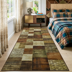 Modern Runner Rug for Living Room, 2X6 Washable Rugs for Bedroom Hallway, Geometric Patchwork Runner Rug Non-Slip Indoor Throw Carpet for Entryway Kitchen Office Home Decor, Brown