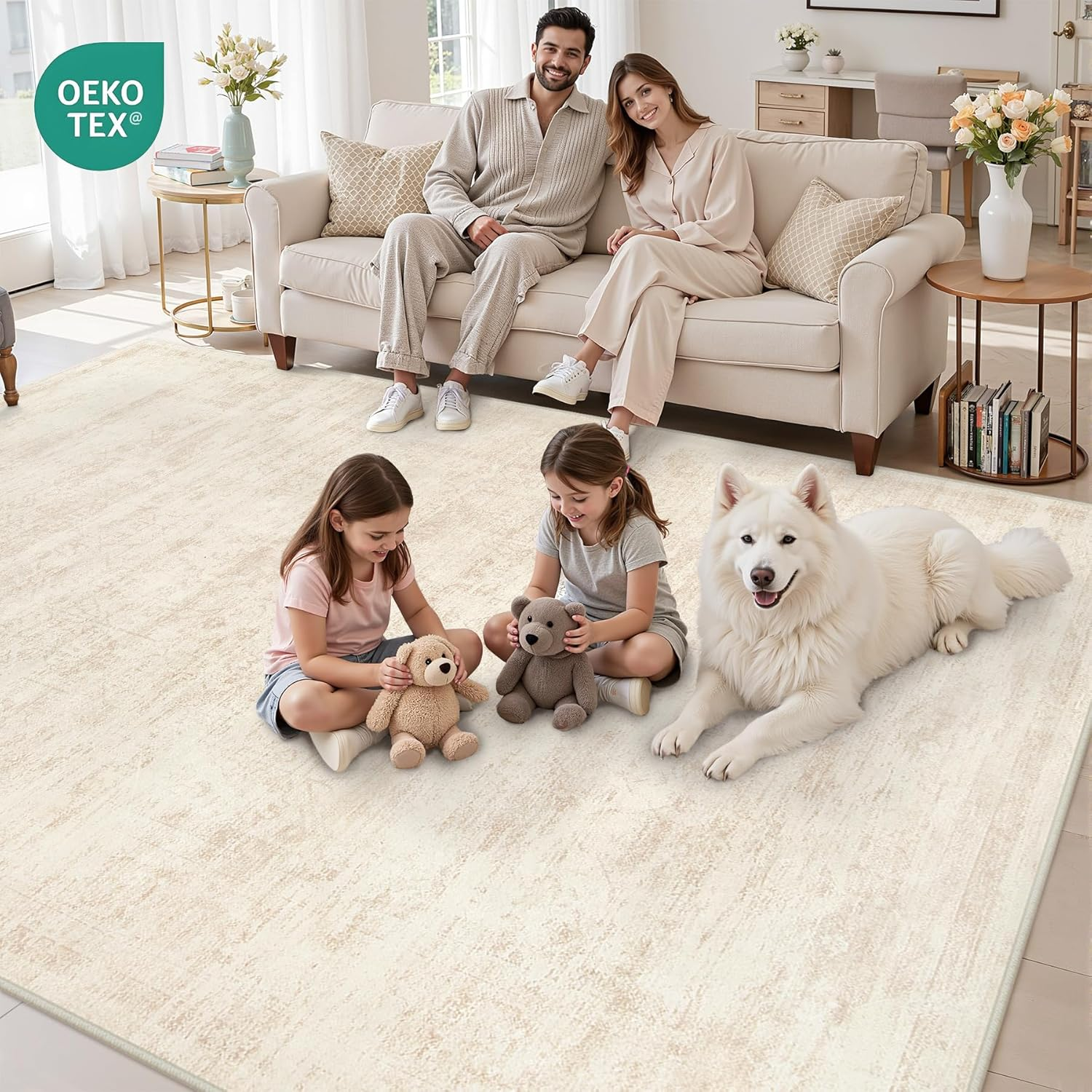 10X14 Area Rug for Living Room: Vintage Boho Neutral Washable Rug Indoor Soft Large Area Rug Carpet for Bedroom Nursery Farmhouse Dining Room Office Floor Non-Slip Low Pile under Table Rug Retro Beige - Image 7