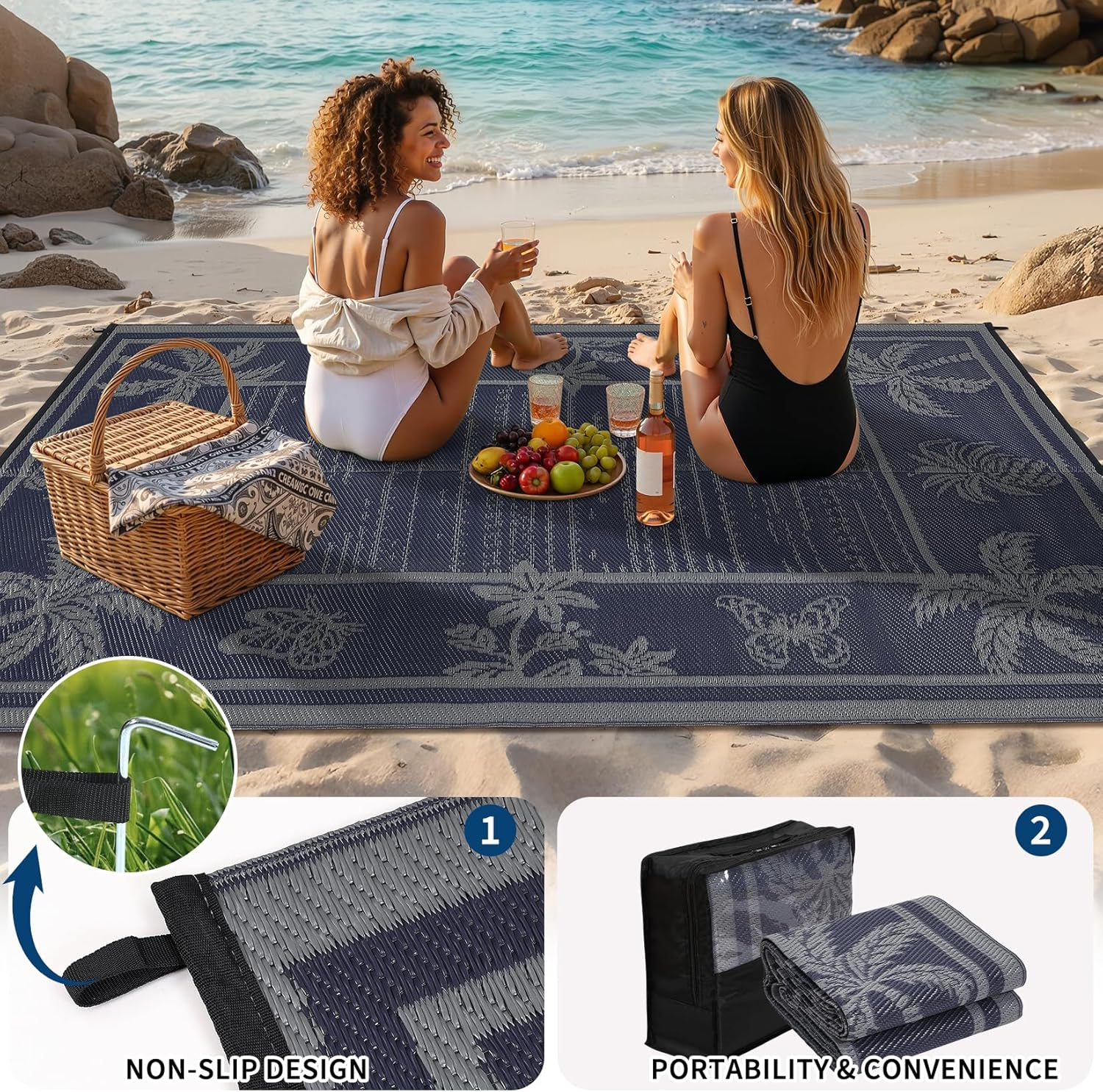 Outdoor Rug 8X10 Waterproof for Patios, Reversible Plastic Straw Rug, Tropical Leaf Indoor Outdoor Rugs, Large Area Rug for RV, Camping, Deck, Picnic Mat, outside Carpet - Image 5