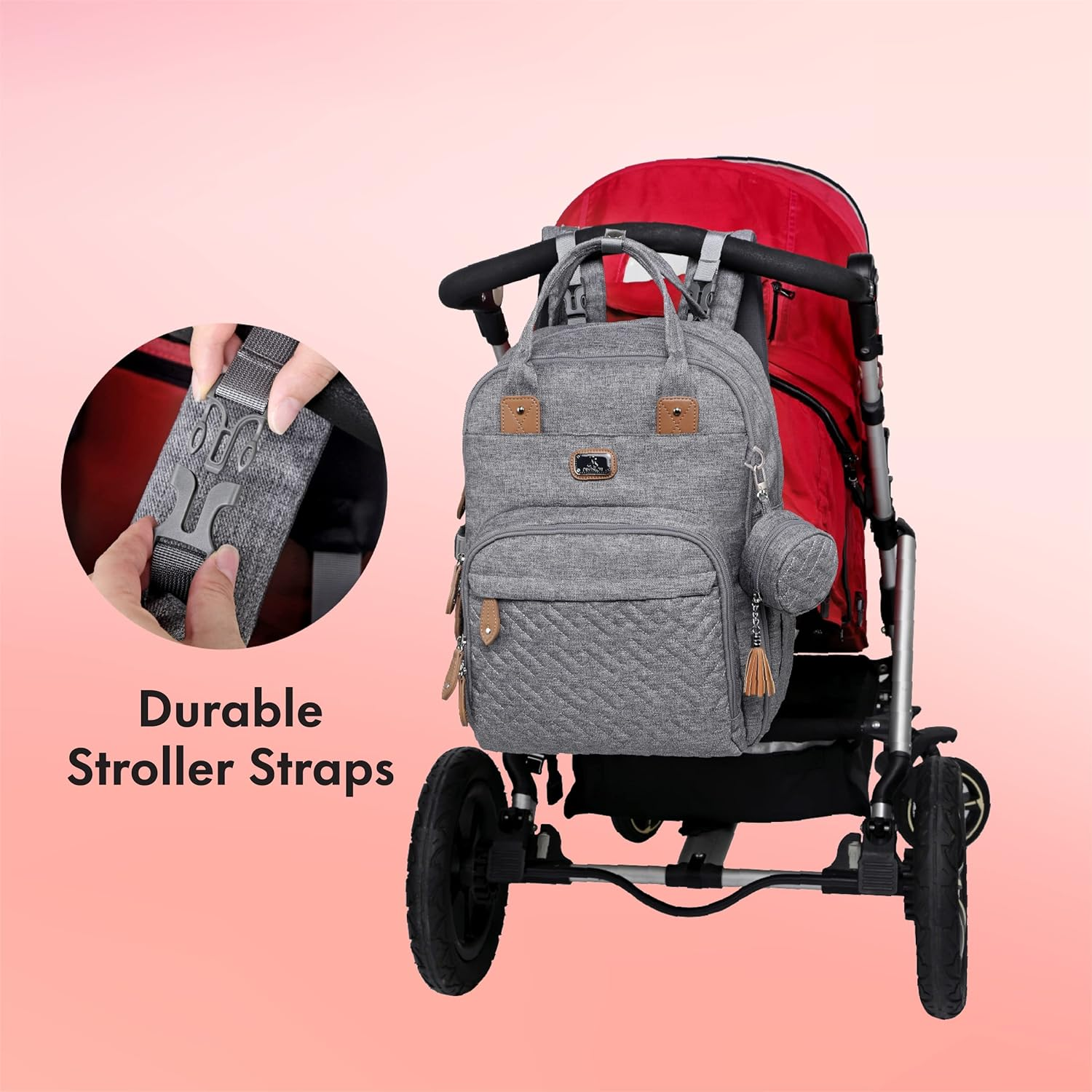Diaper Bag Backpack with Portable Changing Pad, Pacifier Case and Stroller Straps, Large Unisex Baby Bags for Boys Girls, Multipurpose Travel Back Pack Moms Dads, Gray - Image 7