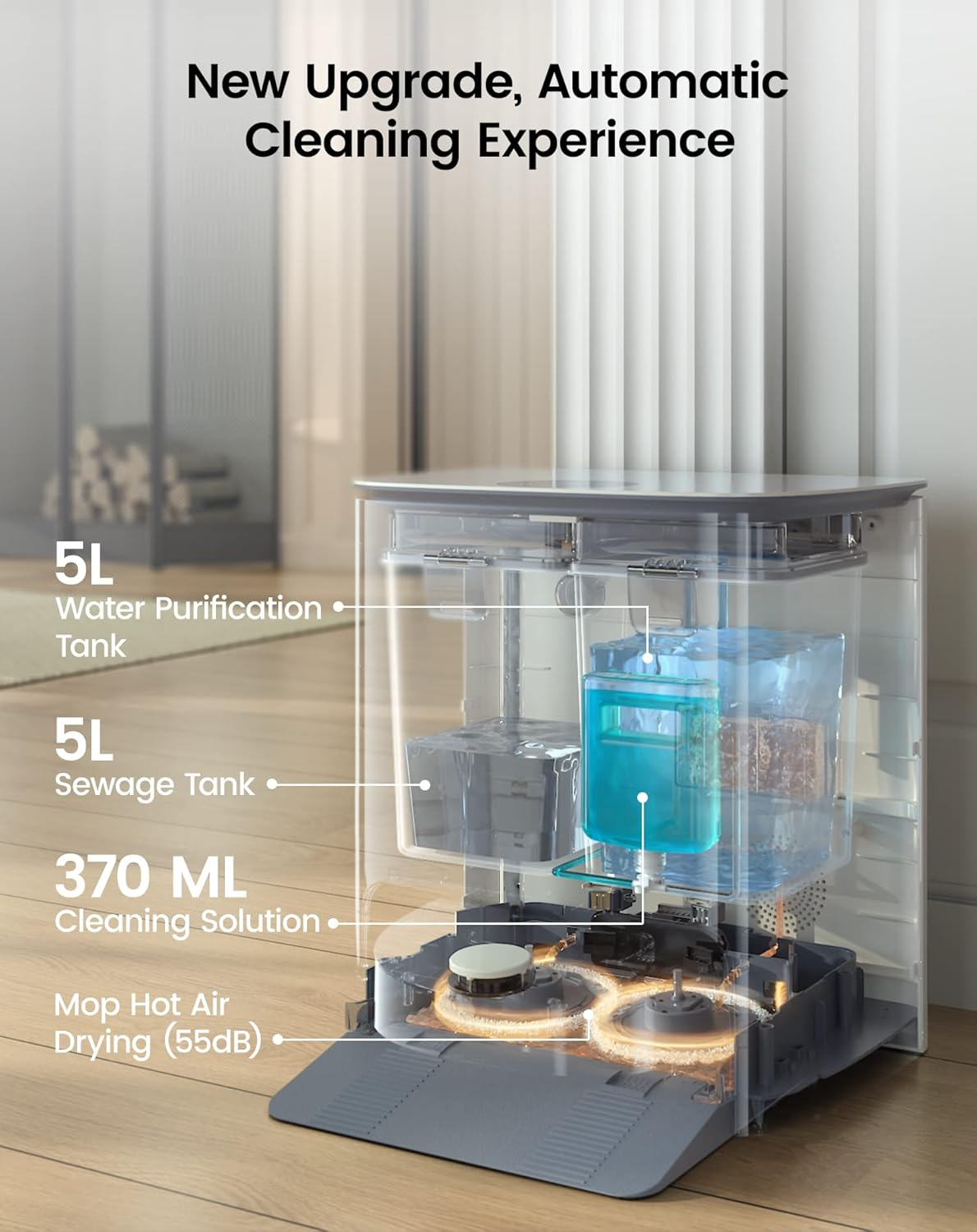 T1 Self-Cleaning Robot Mop, Smart Mapping Lidar Dtof Sensors, No-Go Carpet, 5L Large Water Tank, 40°Hot Air Washing and Drying Mop, Compatible with Alexa, Ideal for Multiple Rooms - Image 3