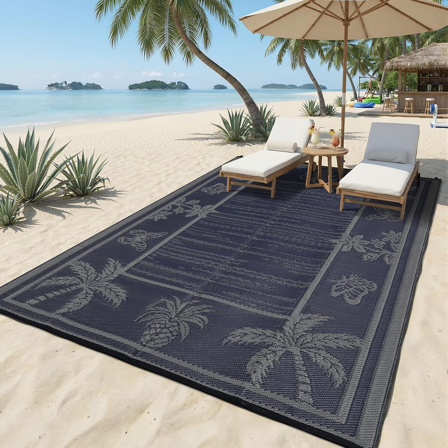 Outdoor Rug 8X10 Waterproof for Patios, Reversible Plastic Straw Rug, Tropical Leaf Indoor Outdoor Rugs, Large Area Rug for RV, Camping, Deck, Picnic Mat, outside Carpet - Image 8