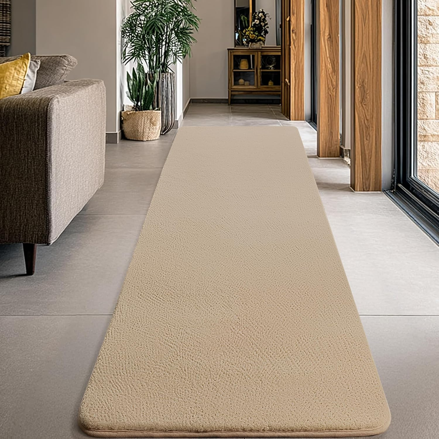Large Modern Runner Rugs for Living Room Bedroom, 2X8 Feet Beige Ultra Soft Thickened Memory-Foam Indoor Rug, Comfy Aesthetic Solid Minimalist Carpets for Girls Boys Nursery Dorm Home Decor - Image 7