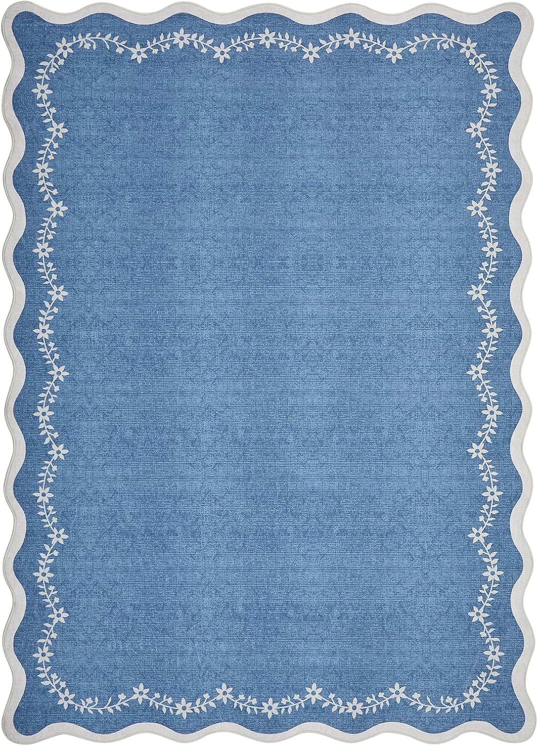 3X5 Scalloped Washable Area Rug for Bedroom,Soft Solid Navy Entryway Rug Non Slip Low Pile Carpet Stain Resistant Throw Rug for Bedside Kids Room Office Dining Room - Image 4