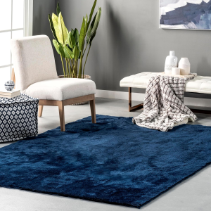5' X 8' Cozy Plush Superiorwash Area Rug, Machine Washable, Non-Slip, Soft Fluffy Shag Carpet for Living Room Bedroom Kids Room Nursery Home Decor, Loni Navy