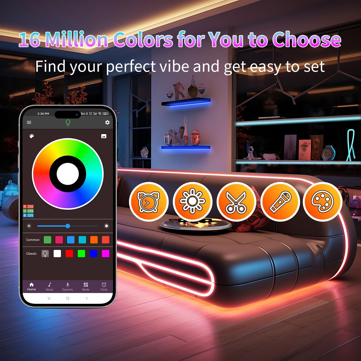 Led Lights for Bedroom 200FT(2 Rolls of 100Ft), Music Sync Led Strip Lights with 60 Keys Remote and App Control, Color Changing RGB Led Lights for Room Kitchen Party Home Christmas Decoration - Image 2