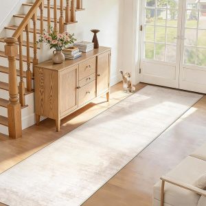 2X8 Runner Rug Washable Hallway Rugs: Modern Abstract Kitchen Rug Soft Non Slip Neutral Long Runners Stain Resistant Indoor Carpet for Entryway Bedroom Laundry Home(Beige,2'X8')