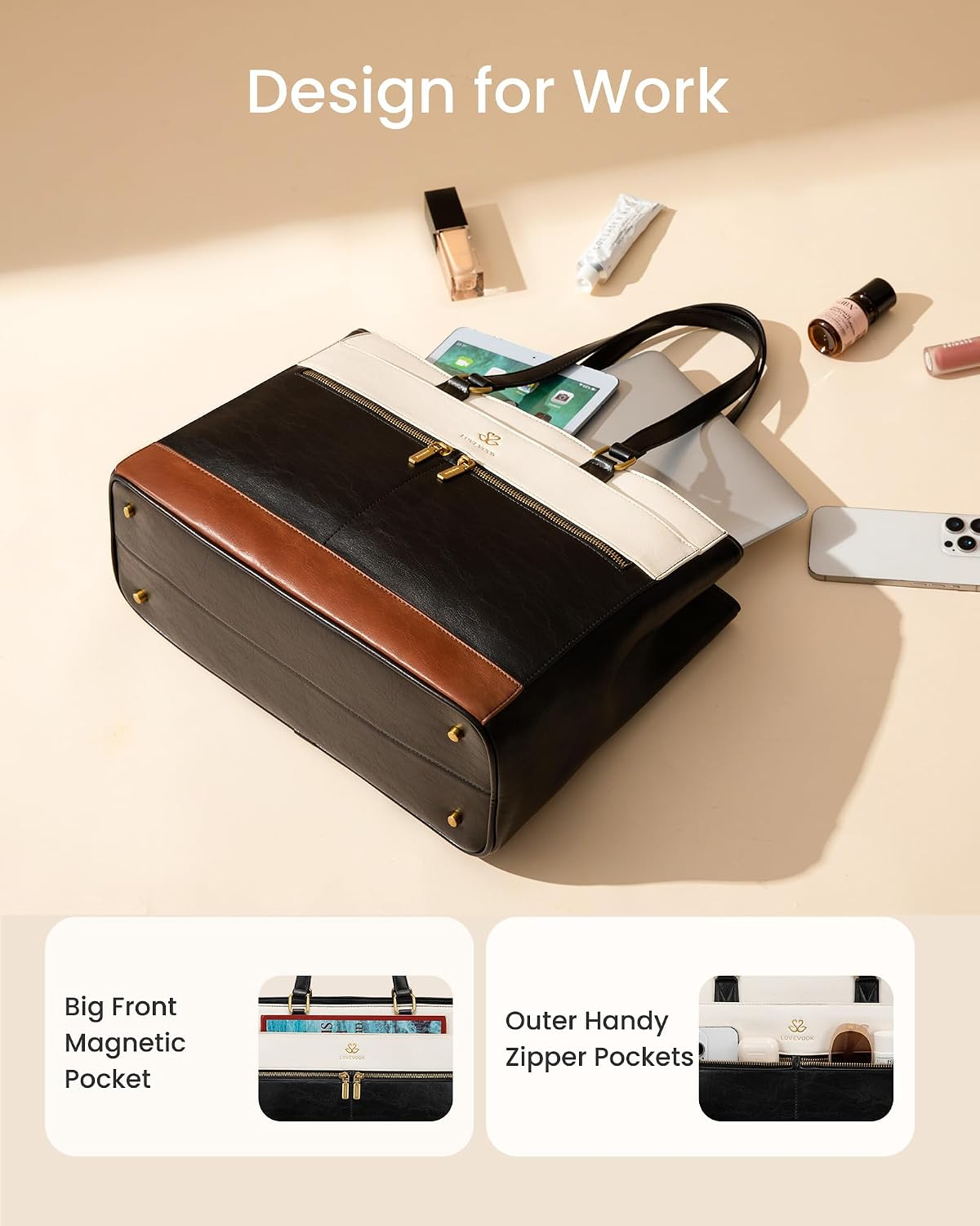 Laptop Bag for Women,15.6 Inch Vintage Work Tote Bags for Women,Leather Teacher Bag,Large Handbag Computer Briefcase - Image 4