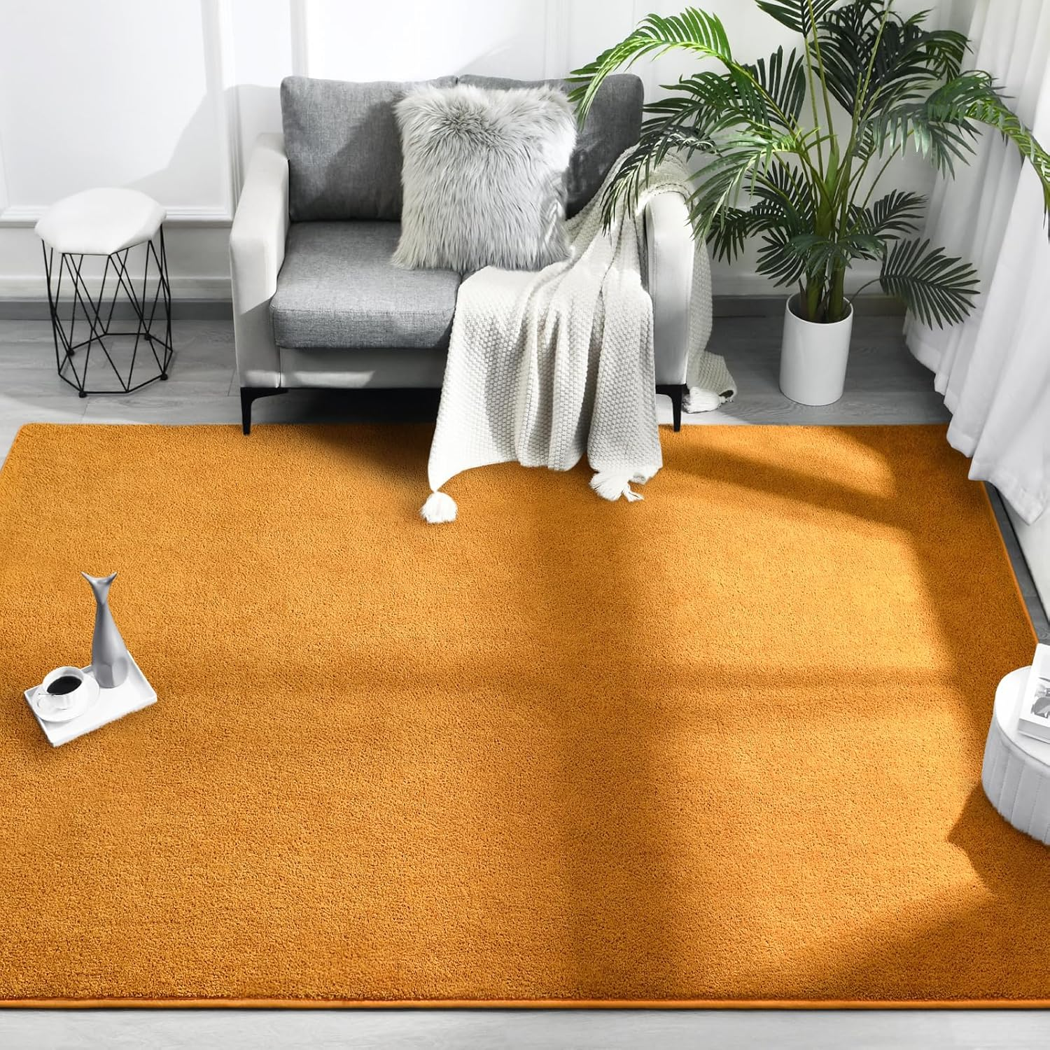 Area Rugs for Bedroom Living Room, 4X6 Orange Super Soft Comfy Thickened Memory-Foam Indoor Carpets, Modern Aesthetic Minimalist Carpet for Boys Girls Adults Apartment Nursery Home Décor - Image 2