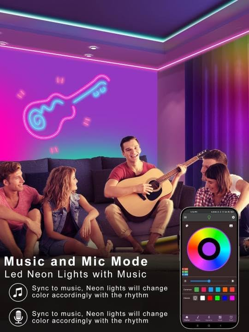 32.8FT Led Neon Rope Lights Music Sync, RGB Led Strip Lights Outdoor, Neon Led Light Strip with Remote & App Control, DIY Flexible Led Lights for Bedroom, Gaming, Party, Room Decor Aesthetic - Image 4
