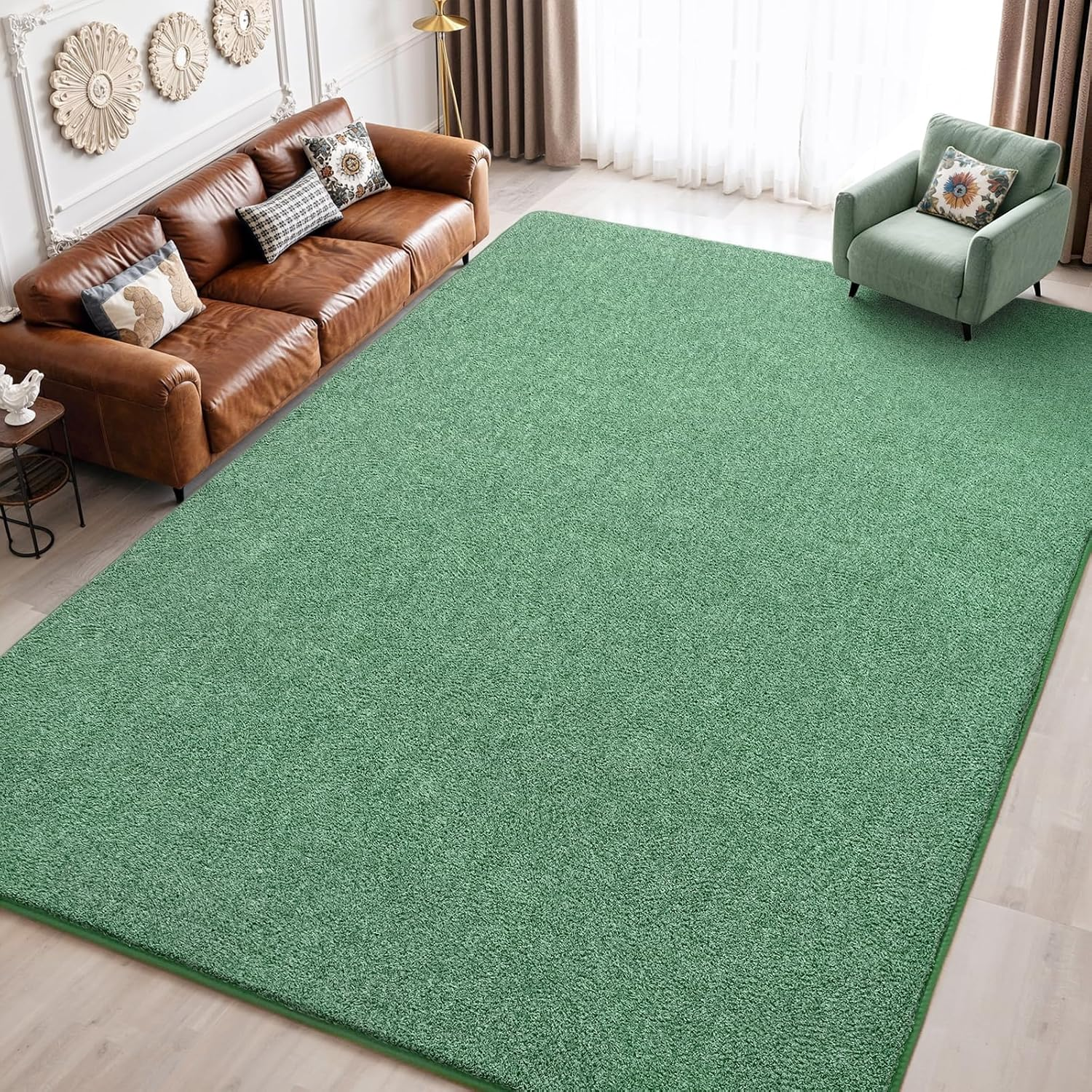 Living Room Rugs 6X9, Soft Modern Large Area Rug for Bedroom Washable Memory Foam Indoor Big Carpet Low Pile Minimalist Non Slip Rug for Classroom Dorm Kids Room Home Decor Green and White