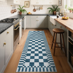 2×6 Kitchen Runner Rug Non Slip,Blue and White Checkered Rug, Washable Runner Rug for Hallway Soft Low-Pile Geometric Modern Rugs for Entryway