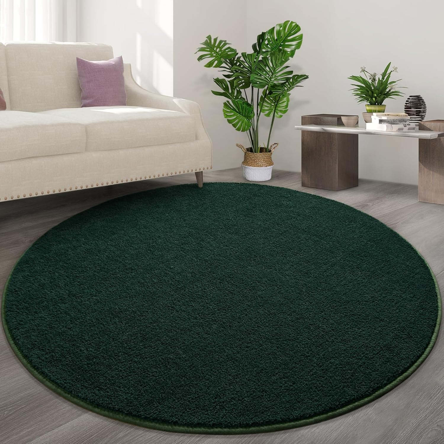round Area Rugs for Bedroom Living Room, 5X5 Dark Green Super Soft Comfy Thickened Memory-Foam Indoor Circle Carpet, Modern Aesthetic Minimalist Carpet for Boys Girls Adults Nursery Home Décor - Image 7