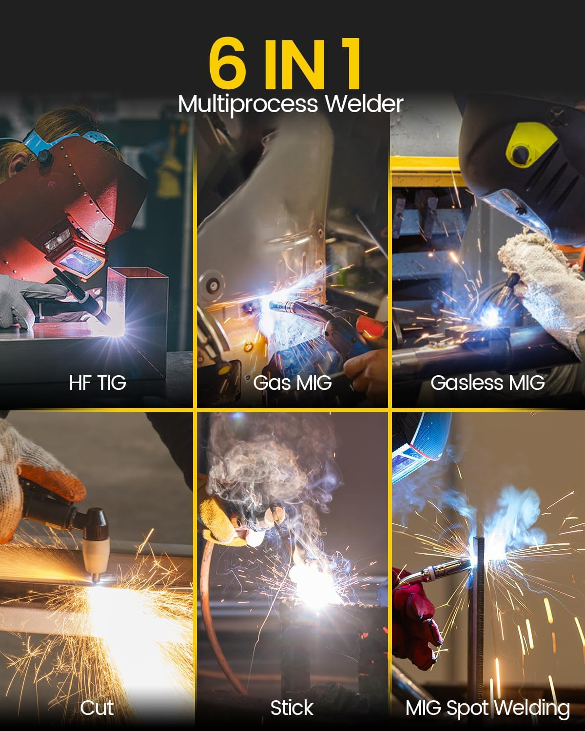 200A Plasma Cutter Welder Combo, 7 in 1 Gas Mig/Flux Core Mig/Pulse MIG/HF Tig/Stick/Cut/Spot, 110/220V Aluminum Welding Machine Multiprocess Welder with Synergic Mode - Image 2