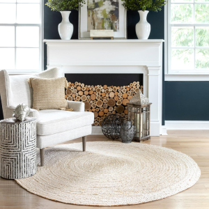 3 round Rigo Jute Hand Woven Area Rug, off White, Solid Farmhouse Design, Natural Fiber, for Bedroom, Living Room, Dining Room, Hallway, Office, Kitchen, Entryway