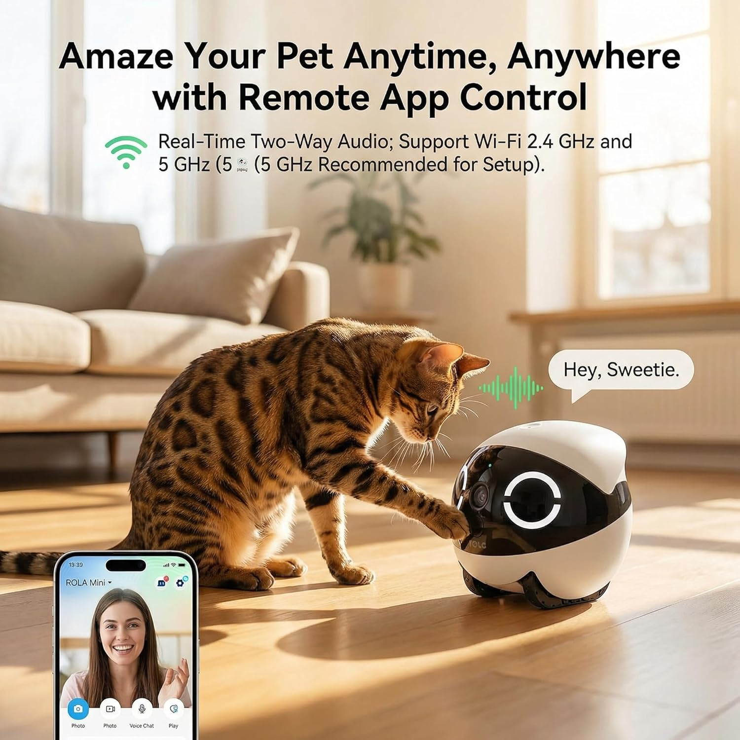 Mini Pet Camera Robot - Enabot EBO ROLA 2K HD Indoor Movable Camera with 5000Mah Battery, Two-Way Talk, Night Vision, Motion Detection, One-Touch Call for Pet Monitoring & Family Companion - Image 4