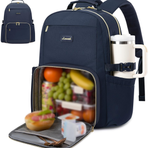 Lunch Backpack with Lunch Compartment,15.6 Inch Laptop Work Travel Insulated Cooler Backpack Purse, Waterproof College Teacher Lunch Bag Box with Tumbler Holder,Gifts for Men Women,Dark Blue