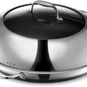 Hexclad 14 Inch Hybrid Nonstick Frying Pan with Lid, Stay-Cool Handle, Dishwasher and Oven Safe, Induction Ready, Frying Pan Skillet Compatible with All Cooktops