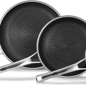 Non Stick Frying Pans Set, Hybrid Skillet Set Nonstick (8+10+12Inch), Pans for Cooking, PFOA Free Stainless Steel Kitchen Set, Dishwasher and Oven-Safe Cookware Sets