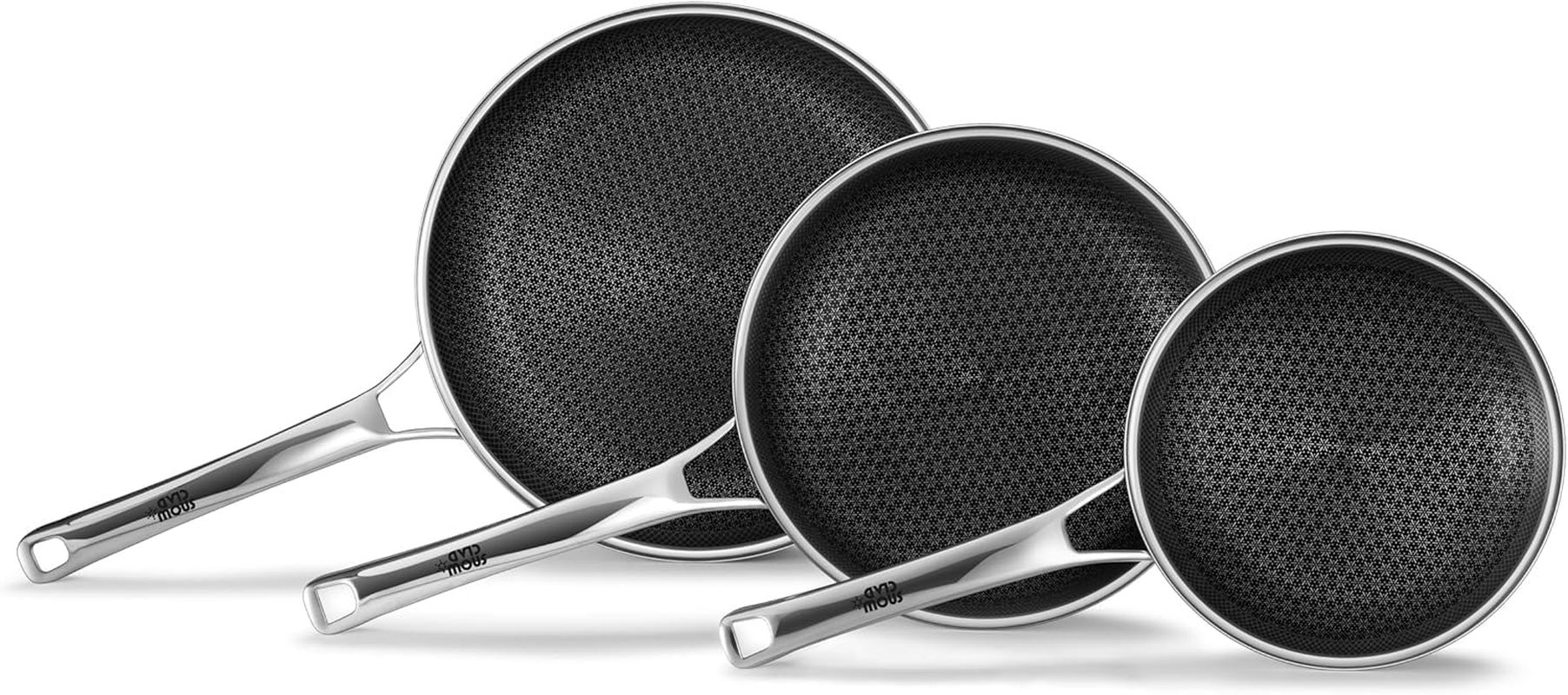 Non Stick Frying Pans Set, Hybrid Skillet Set Nonstick (8+10+12Inch), Pans for Cooking, PFOA Free Stainless Steel Kitchen Set, Dishwasher and Oven-Safe Cookware Sets