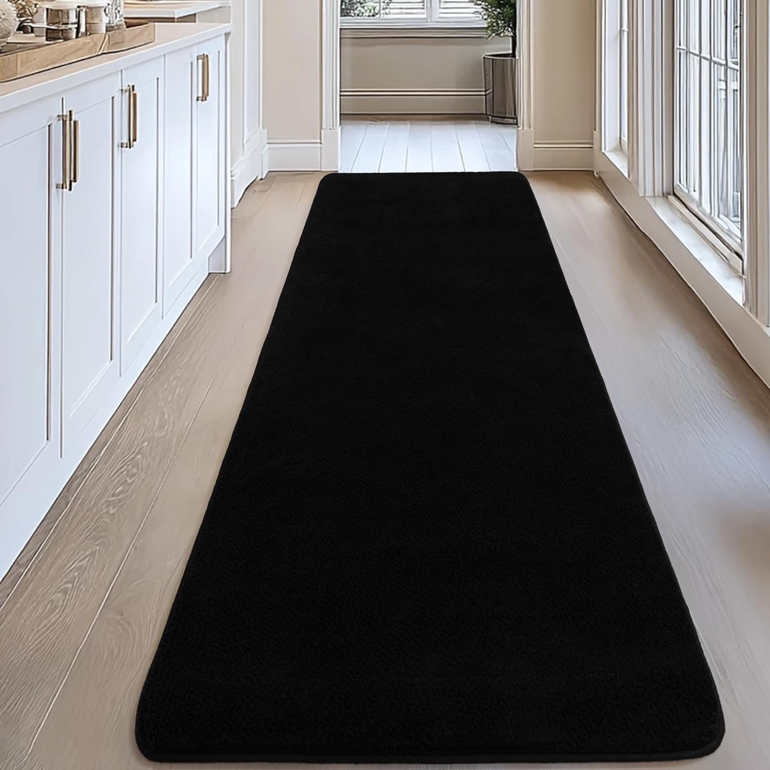 Large Modern Runner Rugs for Living Room Bedroom, 2X8 Feet Black Ultra Soft Thickened Memory-Foam Indoor Rug, Comfy Aesthetic Solid Minimalist Carpets for Girls Boys Nursery Dorm Home Decor - Image 3