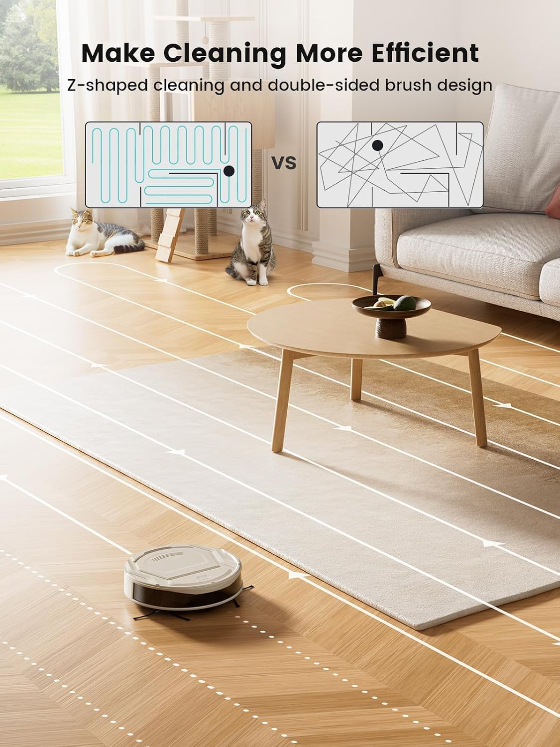Robot Vacuum Cleaner M210 Pro,Slim,Quiet,2200Pa Suction,120 Min Self-Charging Robotic Vacuums, Freemove 3.0,Wifi/App/Alexa,6 Cleaning Modes Ideal for Hard Floors Pet Hair Low Carpet,Champagne - Image 4