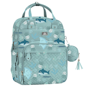 Diaper Bag Backpack with Portable Changing Pad, Pacifier Case and Stroller Straps, Large Unisex Baby Bags for Boys Girls, Multipurpose Travel Back Pack Moms Dads, Green Sea Squad
