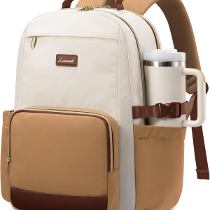 Laptop Backpack for Women with Pouch Pocket for Large Capacity Cup,15.6 Inch Laptop Computer Bag Travel Backpack Purse,Waterproof Work Business Backpack College Teacher Bag,Beige-Brown-Bbrown