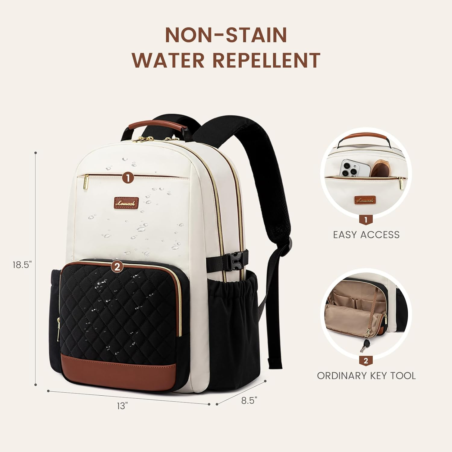 Laptop Backpack for Women with Pouch Pocket for Large Capacity Cup,17 Inch Teacher Nurse College Work Travel Backpack Purse,Waterproof Laptop Computer Bags,Grey-Black-Brown+Diamond-Shaped - Image 4