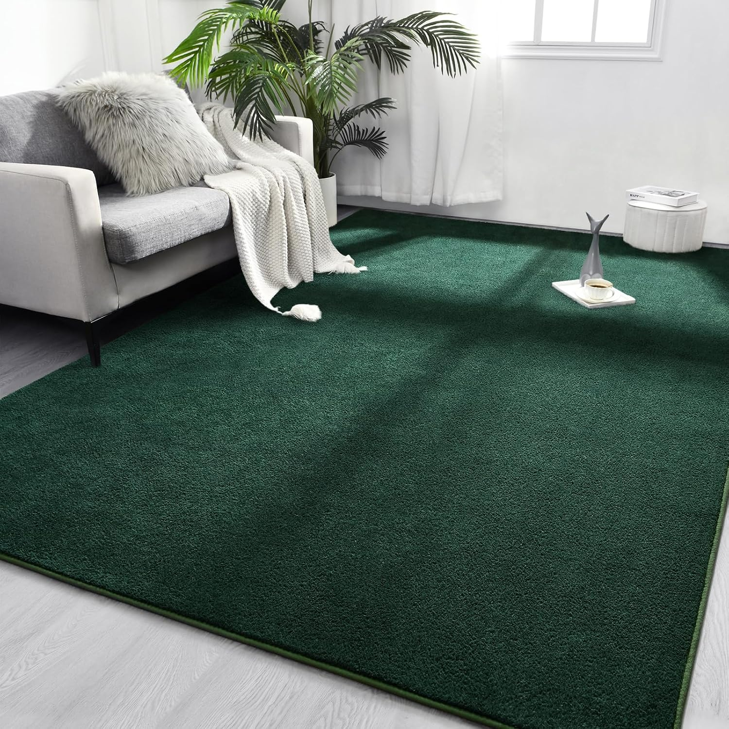 Area Rugs for Bedroom Living Room, 5X8 Dark Green Super Soft Comfy Thickened Memory-Foam Indoor Carpets, Modern Aesthetic Minimalist Carpet for Boys Girls Adults Apartment Nursery Home Décor