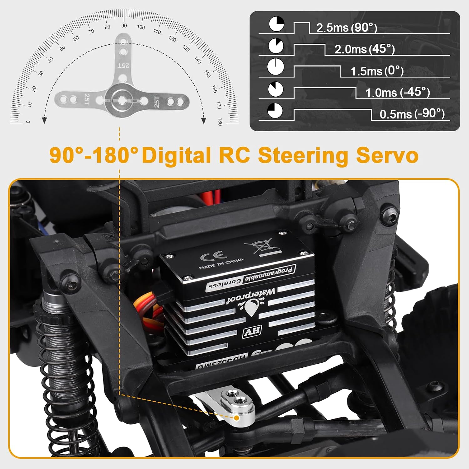 Waterproof RC Servo High Torque Coreless Motor Metal Gear Digital Servo Aluminum Case Parts for 1/8 1/10 RC Crawler RC Truck RC Car Buggy Basher Bashing Control Angle 180° (35Kg Torque) - Image 6