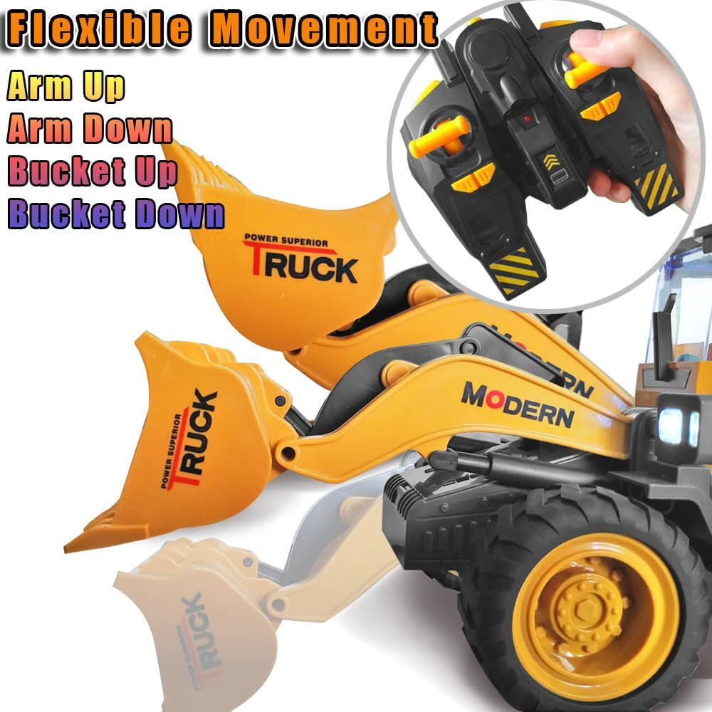 RC Wheel Loader 1/14 9CH Remote Control Construction Vehicle Tractor 2.4G Articulated Dozer Front Loader Bulldozer Crawler with Lights & Sound Engineering Truck 2 Batteries Toys for Kids 6+ - Image 3