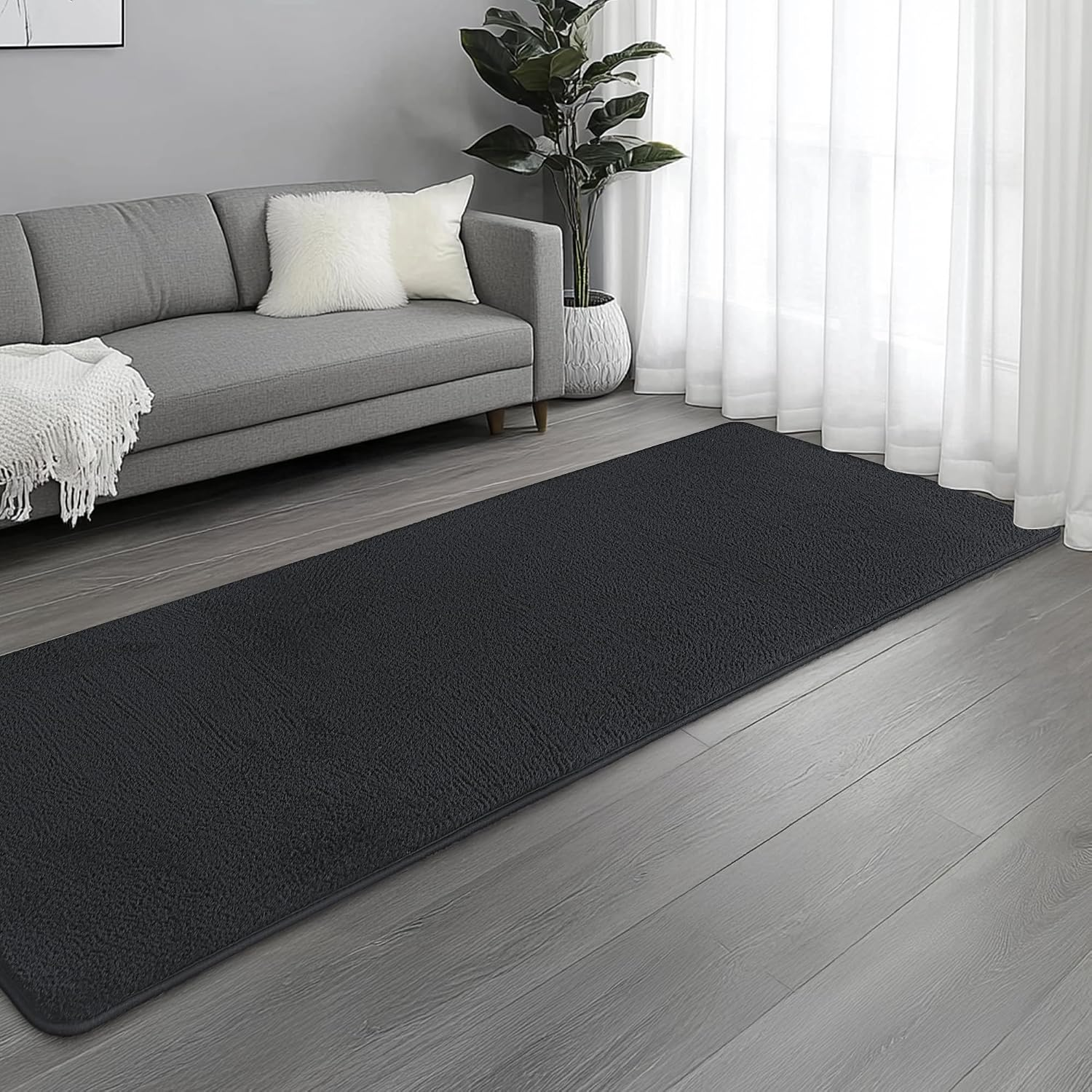 Large Modern Runner Rugs for Living Room Bedroom, 2X6 Feet Dark Grey Ultra Soft Thickened Memory-Foam Indoor Rug, Comfy Aesthetic Solid Minimalist Carpets for Girls Boys Nursery Dorm Home Decor - Image 5