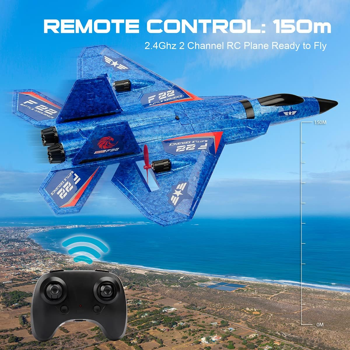 RC Plane, F22 RC Airplane Fighter Ready to Fly, 2.4Ghz 2 Channel Remote Control Plane, RC Airplanes Toy for Boys Girls Kids Beginners - Image 9