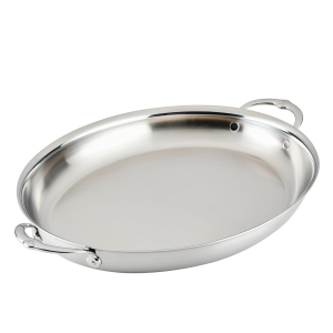 Provisions Oval Roasting Pan and Au Gratin Dish, 5.5 Quart Clad Stainless Steel, 17.5 X 14 Inch - Designed with Thomas Keller, Oven Safe 600F, Dishwasher Safe