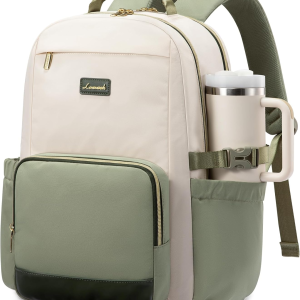 Laptop Backpack for Women with Pouch Pocket for Large Capacity Cup,18 Inch Laptop Computer Bag Travel Backpack Purse,Waterproof Work College Teacher Bags,White-Bean Green-Dark Olive Green