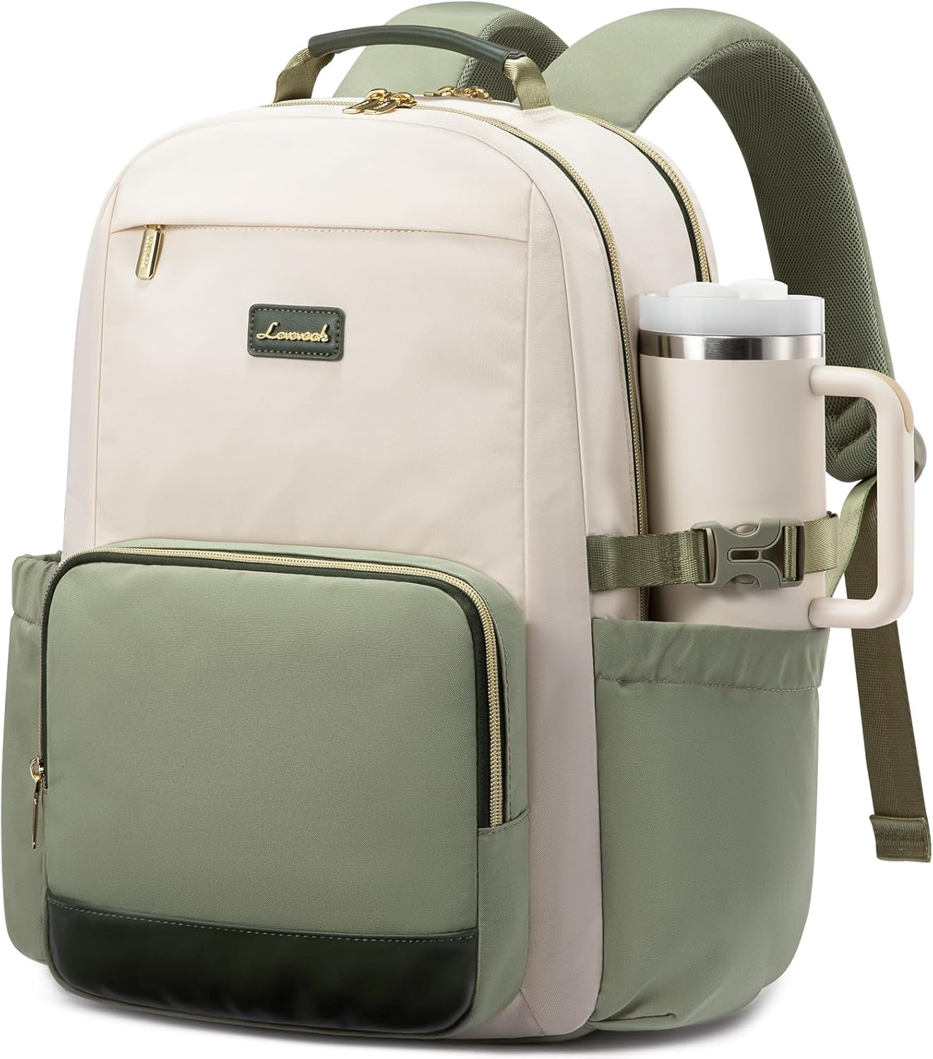 Laptop Backpack for Women with Pouch Pocket for Large Capacity Cup,18 Inch Laptop Computer Bag Travel Backpack Purse,Waterproof Work College Teacher Bags,White-Bean Green-Dark Olive Green