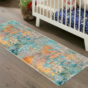 Modern Abstract Runner Rug - 2X6 Washable Hallway Rug Runner Soft Colorful Bedoom Carpet, Non-Slip Low Pile Contemporary Accent Mats for Kitchen Nursery Laundry Room
