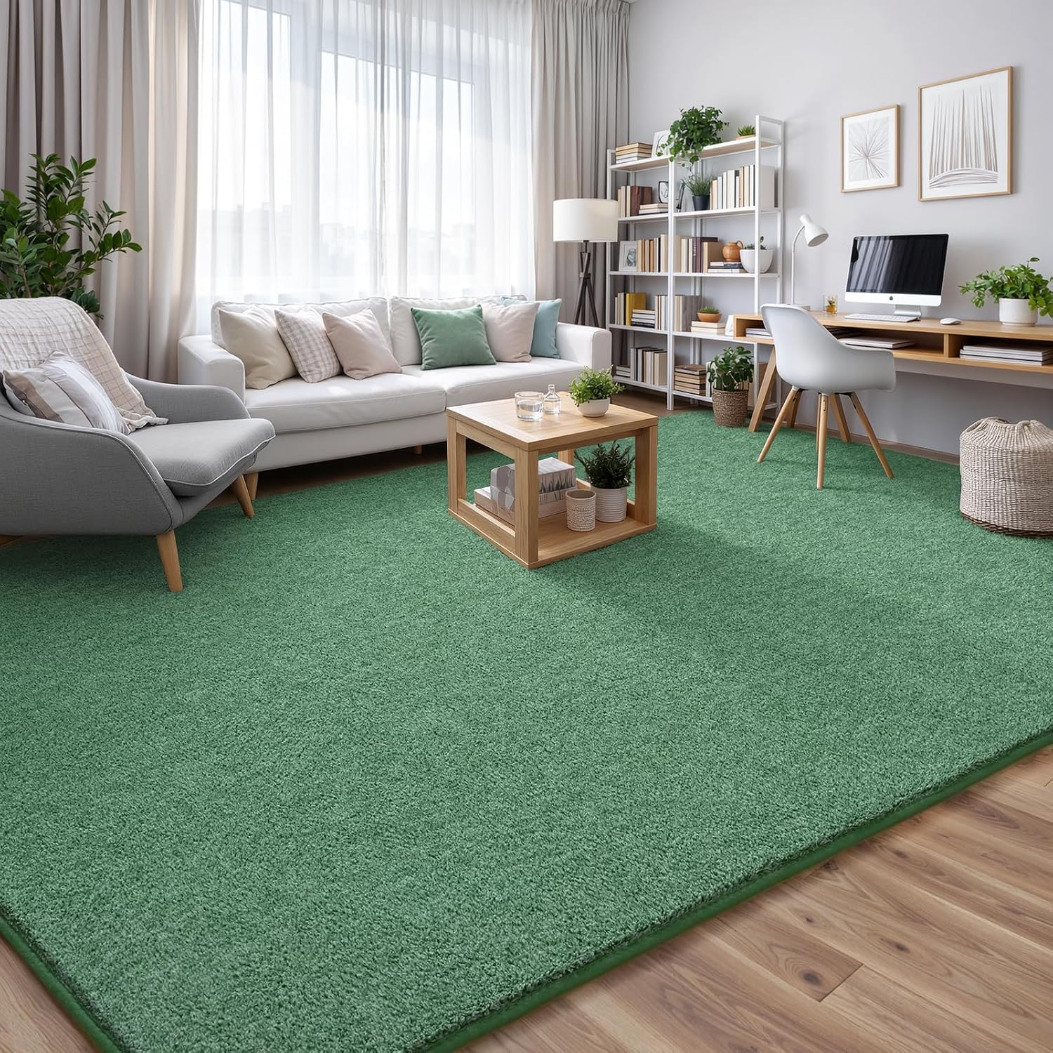 4X6 Area Rugs for Living Room, Soft Modern Memory Foam Bedroom Rug Washable Indoor Rug Low Pile Minimalist Non Slip Carpet for Kids Nursery Dorm Room Home Decor Green and White - Image 8