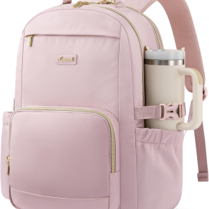 Laptop Backpack for Women with Pouch Pocket for Large Capacity Cup,17 Inch Teacher Nurse College Work Backpack Purse,Waterproof Laptop Bag Computer Carry on Back Pack for Travel, Light Pink