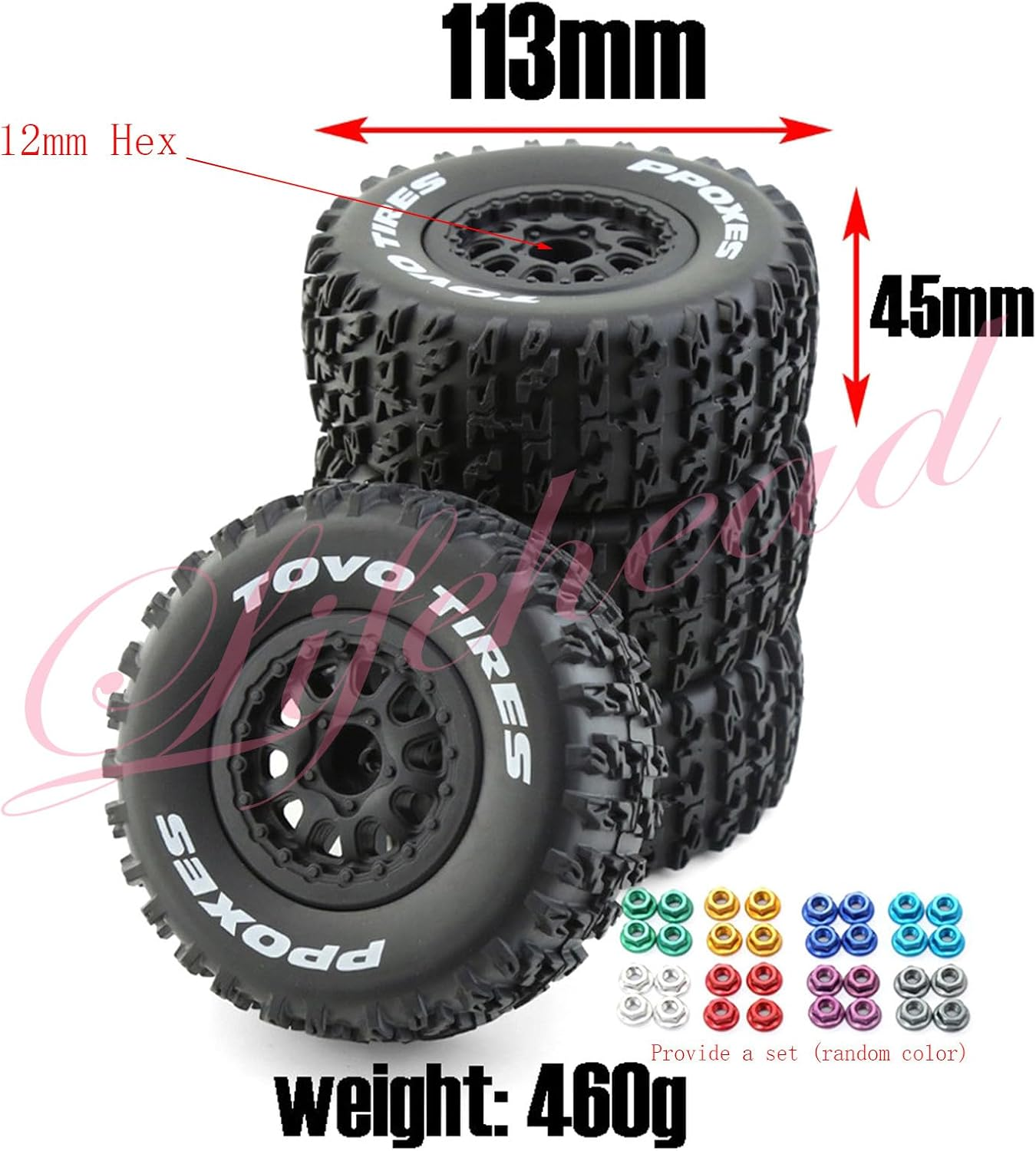 1/10 RC Short Course Truck Tires for All Terrain,Suitable for TRAXXAS Slash4X4 Huanqi 727 ARRMA SENTON 3S Losi Ford Raptor Baja Rey/ 113Mm OD High-Performance Short-Haul Truck Tires(Black) - Image 2