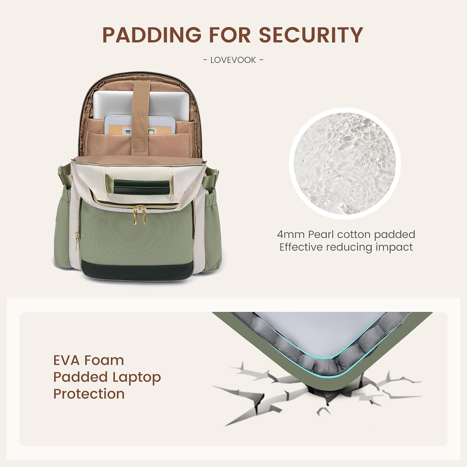 Laptop Backpack for Women with Pouch Pocket for Large Capacity Cup,18 Inch Laptop Computer Bag Travel Backpack Purse,Waterproof Work College Teacher Bags,White-Bean Green-Dark Olive Green - Image 4