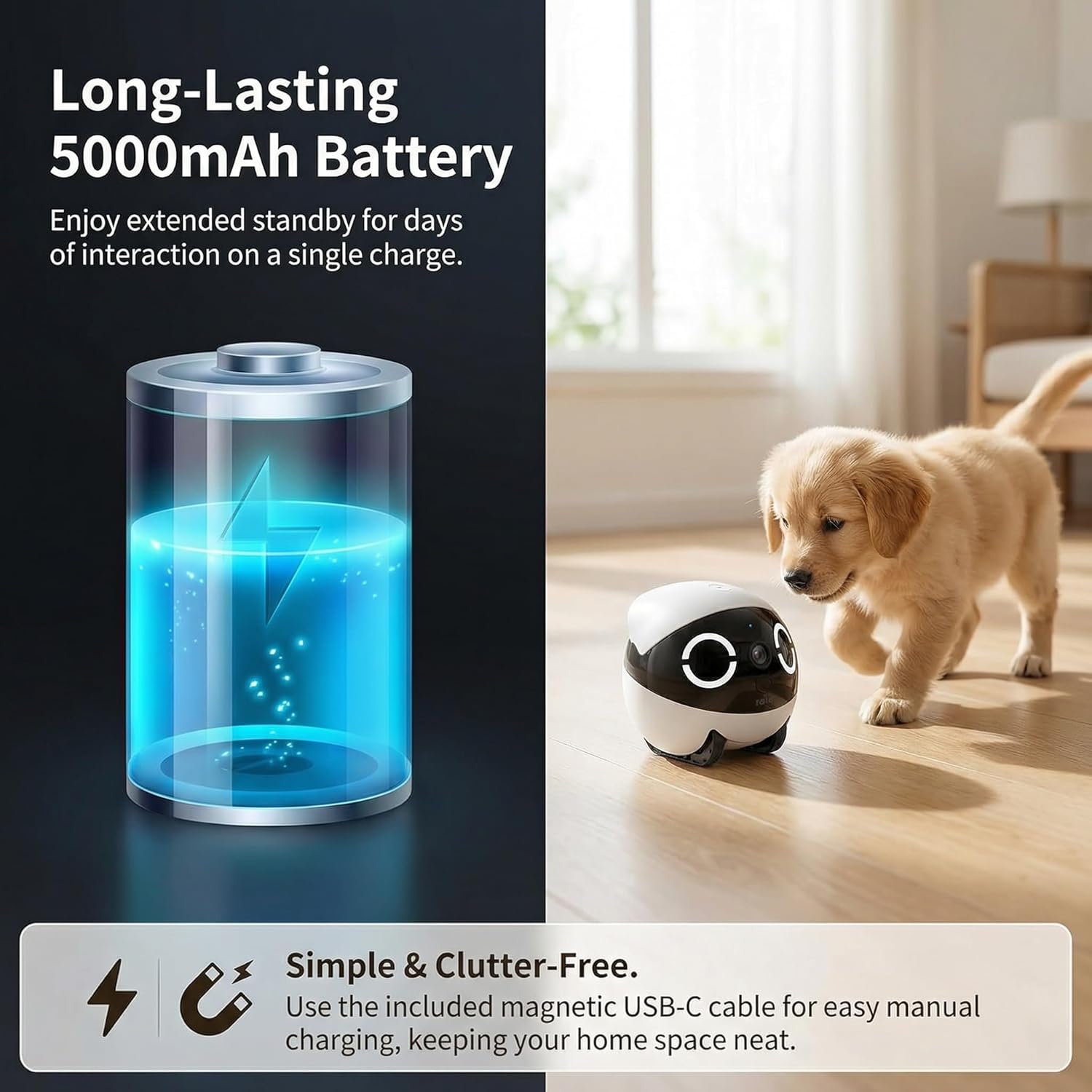 Mini Pet Camera Robot - Enabot EBO ROLA 2K HD Indoor Movable Camera with 5000Mah Battery, Two-Way Talk, Night Vision, Motion Detection, One-Touch Call for Pet Monitoring & Family Companion - Image 5