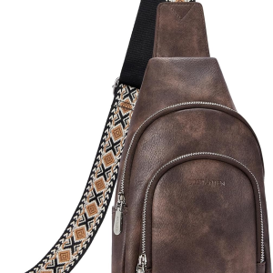 Sling Bag for Women Leather Crossbody Bag Vintage Cross Body Purse for Travel with Guitar Strap, Bohemian Style