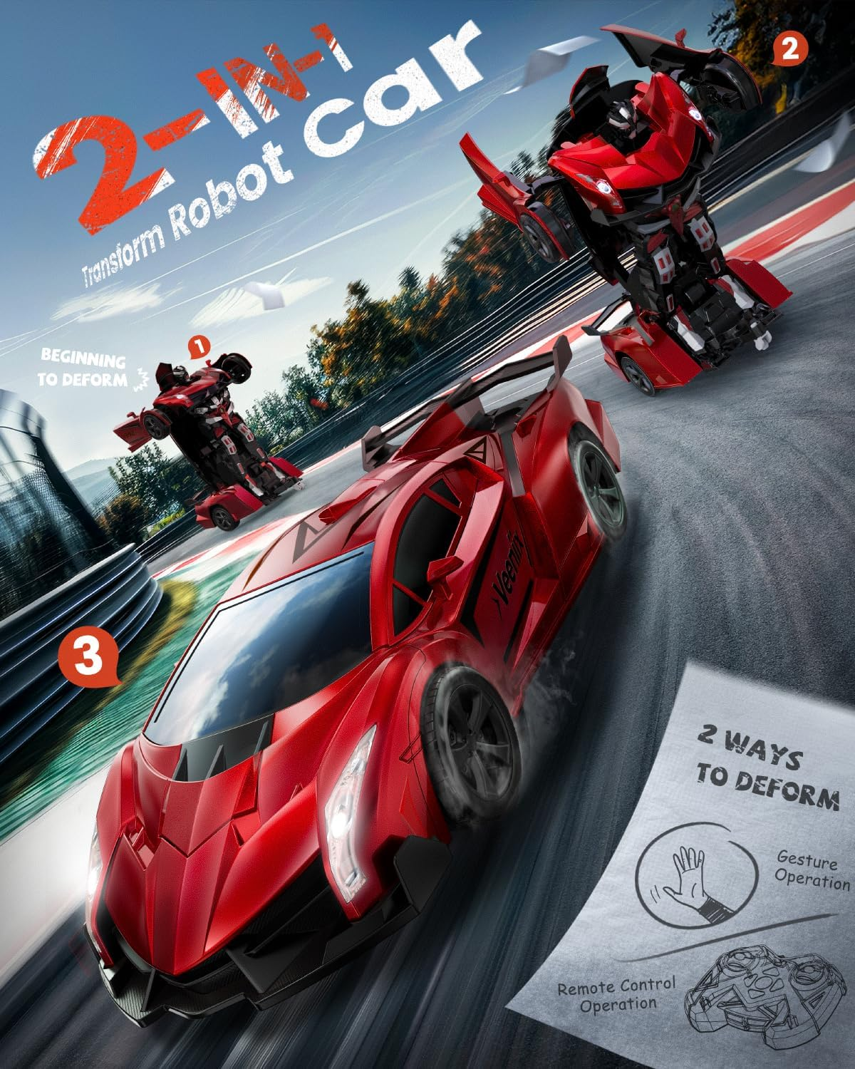 Veeinix RC Car Dual Power Combo: V997 1:10 Large Off-Road RC Truck (120Mins Play Time + STEM Toy) + V992 2-In-1 Transform Robot RC Car for Kids (One-Click Transformation+(Sound-Light) Perfect - Image 4