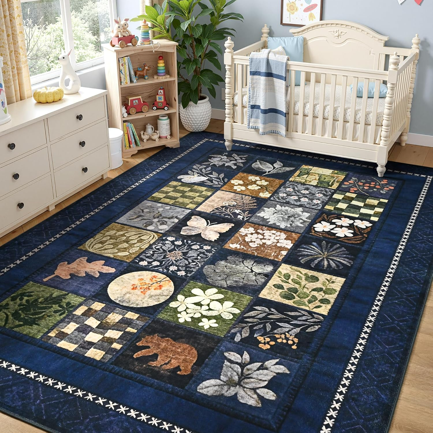 4X6 Area Rugs for Living Room, Modern Large Geometric Rug for Bedroom, Washable Patchwork Rug Indoor Non Slip Throw Carpets for Dining Room Office Farmhouse Home Decor, Navy Blue - Image 8